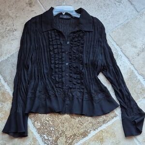 Sheer Black Blouse, Petite Extra Large,